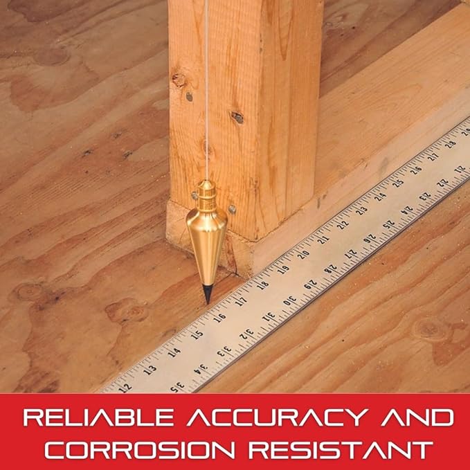 Solid Brass Plumb Bob, Brass Construction, Stainless Steel Point, Professional Centering Tool, Replaceable Tip (12oz)