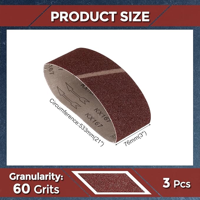 2 Pcs Sanding Belts 3 x 21 Inch 60 Grit Aluminum Oxide Abrasive Sandpaper for Belt Sander Metal Grinding Wood Working Weld Rust Removal