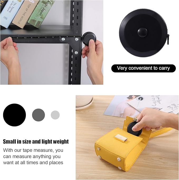 Tape Measure Body Measuring Tape, Retractable 60 Inch Soft Mini Measuring Tape, Small Sewing Fabric Tape Ruler for Cloth Waist Medical Nursing Craft(3 Pack/Black)