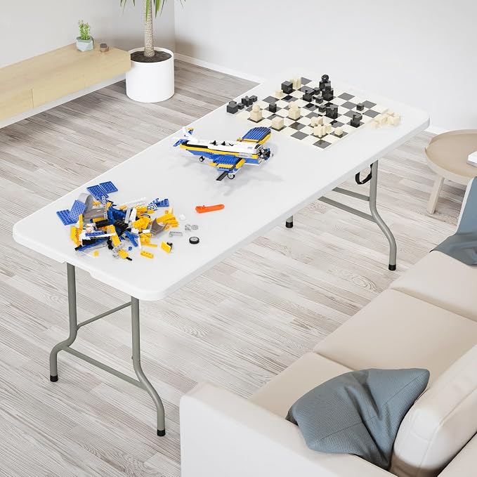 VINGLI 6 Foot Plastic Folding Table Portable Long Table - Image 6