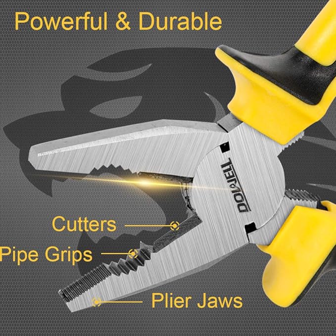 DOWELL Lineman's Pliers with Wire Cutter - 7 Inch Nickel Chromium Steel Construction Professional Handle