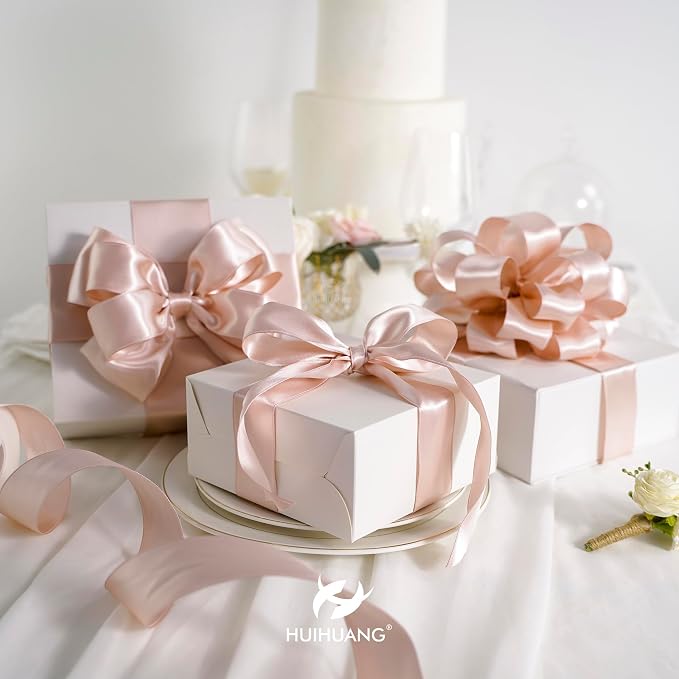 HUIHUANG Satin Wired Ribbon 2.5 inch Rose Gold Wire Edge Ribbon - Image 3