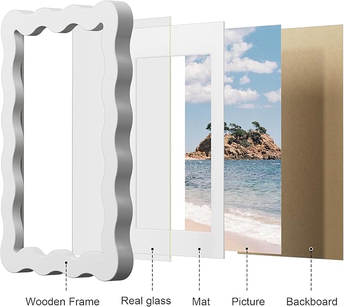 5x7 Picture Frame with Mat for 4x6, Wavy Edge Wooden Real Glass Photo Frame for - Image 6