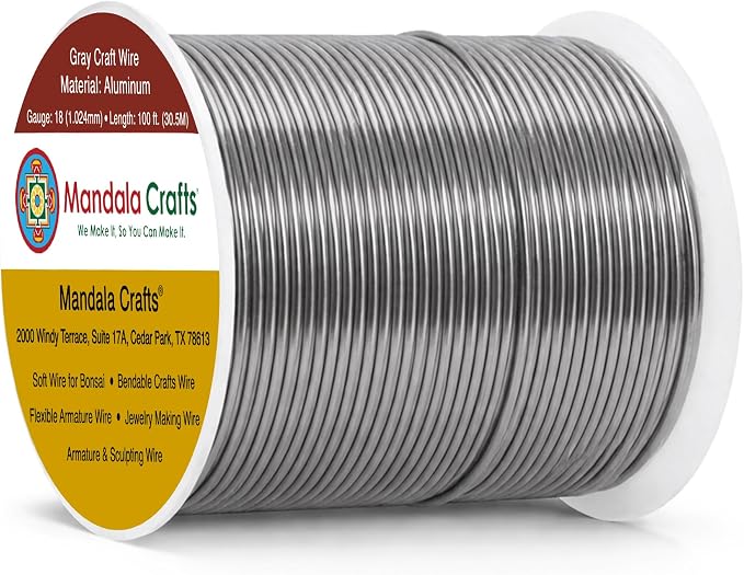 Mandala Crafts 18 Gauge Gray Anodized Aluminum Craft Wire, 100 FT | Colored by MandalaCrafts