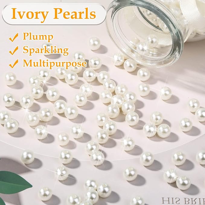 Anezus Ivory Faux Fake Pearls, 8 MM Sew on Pearl Beads - Image 5