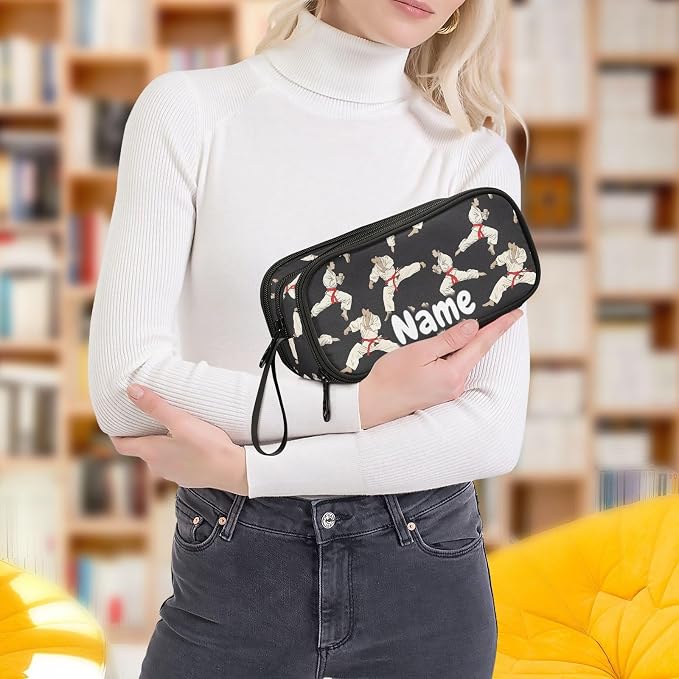 Custom Karate Black Background Pencil Case Box Boys Girls Personalized Name - Image 8