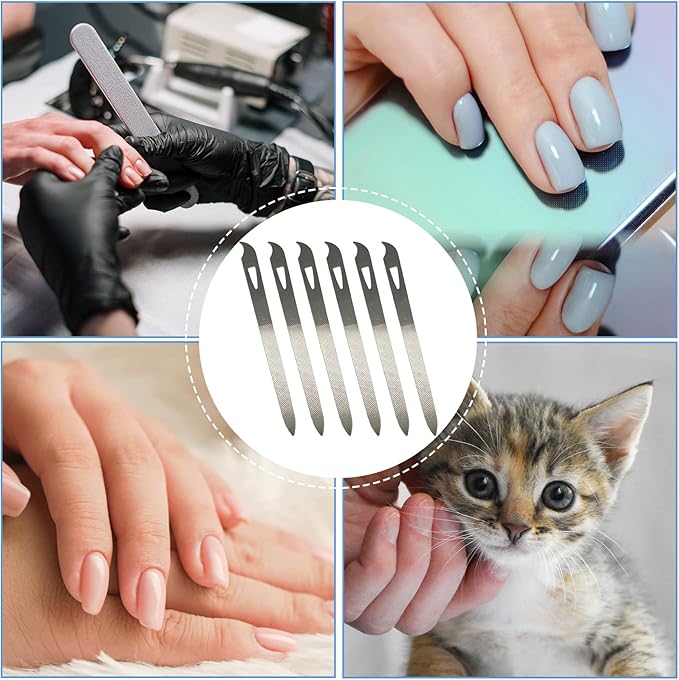 Nail Files for Natural Nails (6 Pack), Metal Nail File 5.5’’ Stainless Steel Thin Durable Nail Filer with Curved Sharp Pointed Tip Double Sided Manicure Pedicure Toenails Tools
