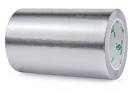 BOMEI PACK Adhesive Aluminum Foil Heat Shield Tape Barrier, Fiberglass Thermal Insulation Reflective Material High Temp Protection (7in*66ft)