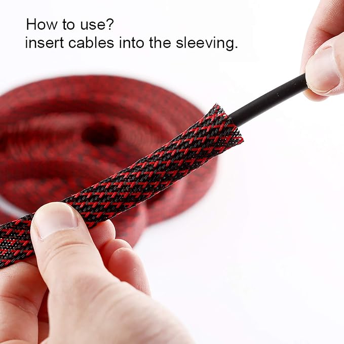 25ft - 1/4 inch PET Expandable Braided Sleeving – BlackRed – Alex Tech Braided - Image 6