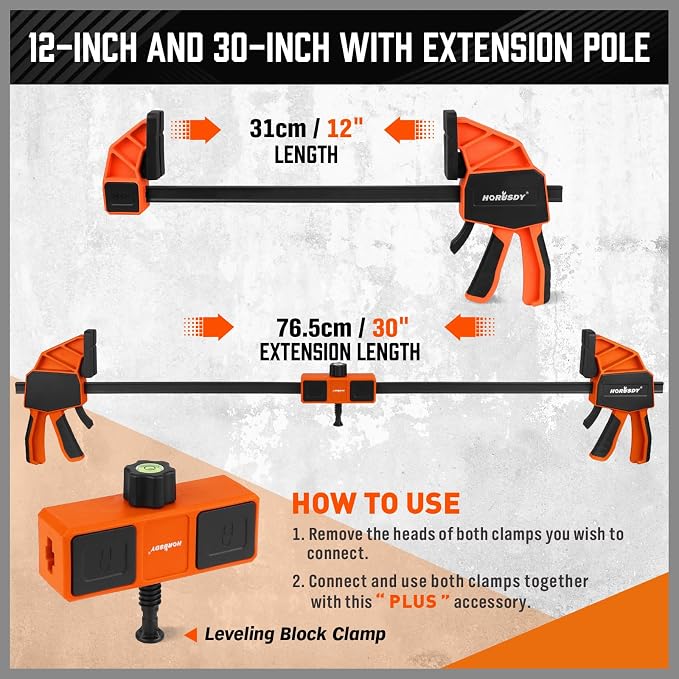 HORUDSY 3-Pack 12-Inch Bar Clamps Set - Image 7