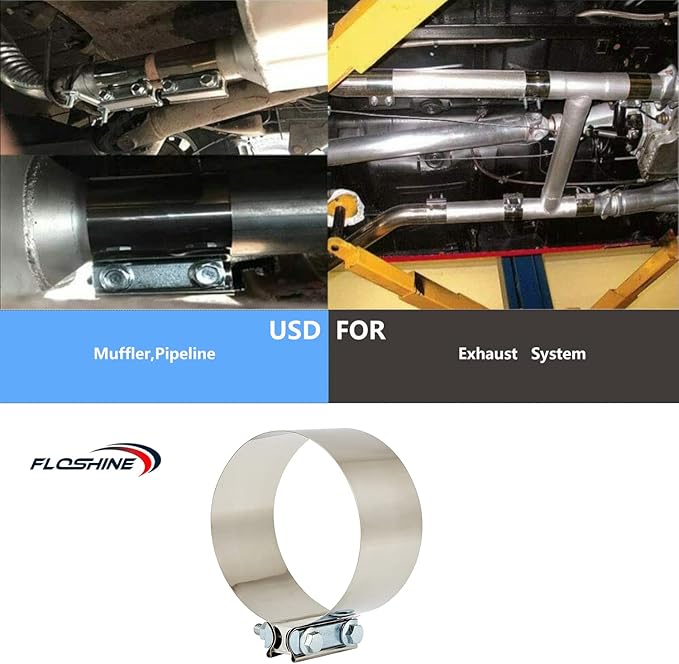 Butt Joint Band Clamps,Exhaust Muffler Clamp Exhaust Pipe Clamps Sleeve Stainless Steel (2, 6'')