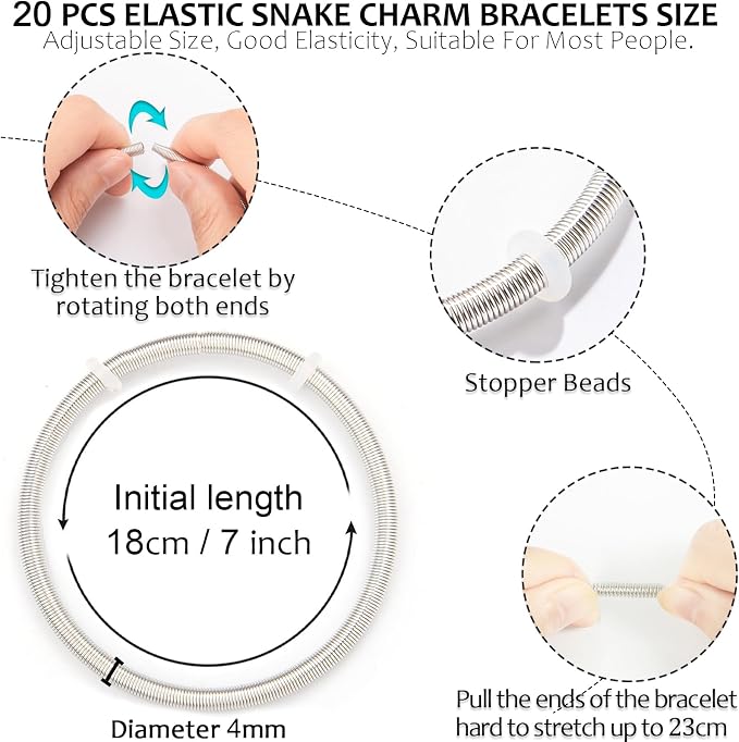 ZYEHXED 20 Pieces Snake Charm Bracelet, 4mm Expandable Charm Bangle Bracelets - Image 3