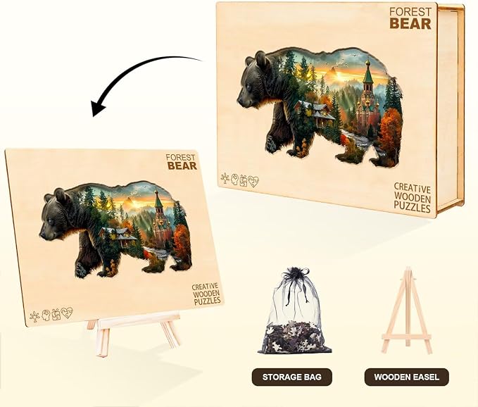 Forest Bear Puzzles Adults Gifts Wooden 150 Pieces 13.4 * 7.8in - Image 5