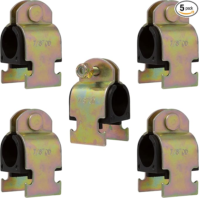 Rubber Cushion Strut Clamp 3/4" NOM (7/8" OD) for Mounting Copper Piping, PEX Pipe, CVPC Tubing to Strut Channels [5 Pack] Yellow Chromate Zinc