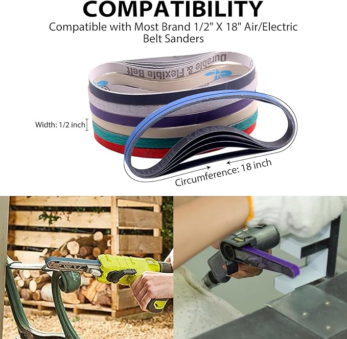 45Pcs 1/2" x 18" Sanding Belts for Belt Sander,5 Each of 80/120/240/400/600/800/1000/2500/5000 Grits,1/2 Inch x 18 Inch Sanding Belts Set for Air Belt Sander, Woodworking, Metal Polishing, Derusting