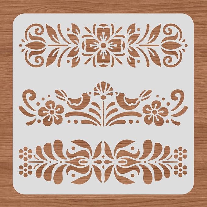 BENECREAT Plastic Folk Decorative Painting Stencil Templates, 12x12inch Floral - Image 3