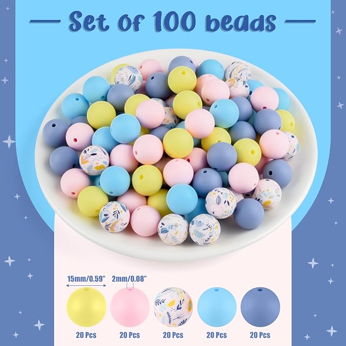 ASTARON 100 Pcs 15mm Silicone Beads - Image 2