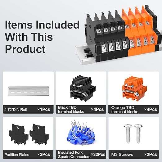 8Pcs TBD Terminal Blocks, 600V 10A 0.5-1.5mm², Detachable & Assemblable Din Rail Mounted Screw Terminal Blocks, with 2 Partition Plates