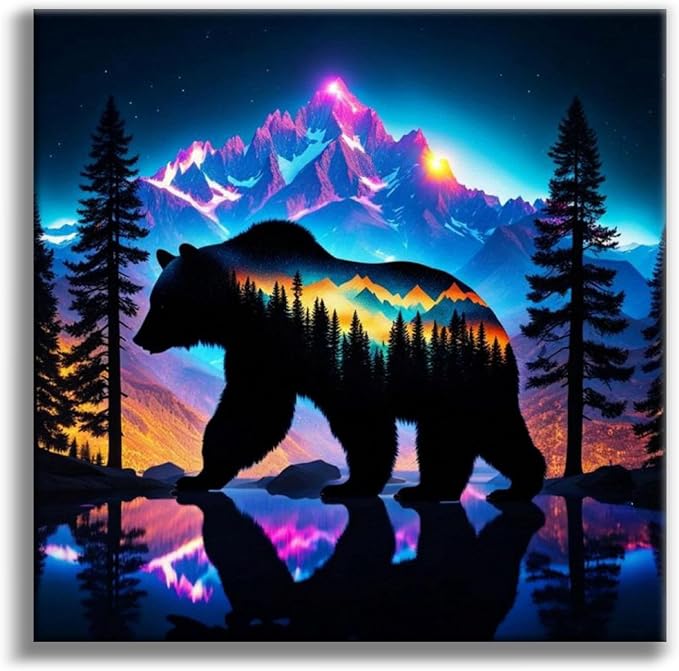 Offito Bear Diamond Art Kits for Adults, Forest Mountains Polar Bear Diamond by Offito
