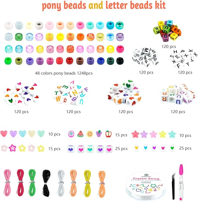 Dowsabel Friendship Bracelet Making Kit, Pony Kandi Beads & 11 Different Beads - Image 3