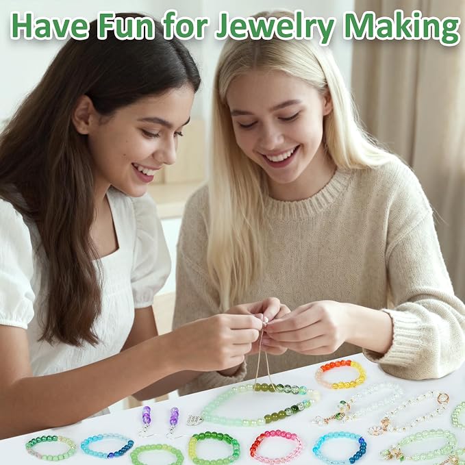 XSEINO About 1200PCS 6mm Glass Beads Bracelet Making Kit, 24 Assorted Green - Image 5