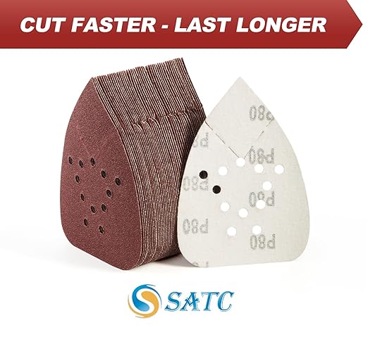 S SATC Mouse Sander Sandpaper 50PCS Mouse Sanding Pads 12 Holes Hook and Loop Sandpaper 80 Grit Detail Palm Sand Paper
