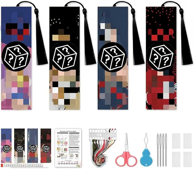 VIGEGU 4 Pack Blind Boxes Cross Stitch Bookmarks by VIGEGU