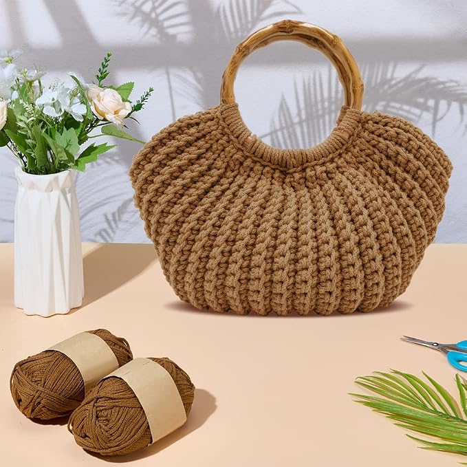 ACRNIGHEET Crochet Bag Kit for Adults Caramel Colored Handbag Crochet Kit for - Image 5