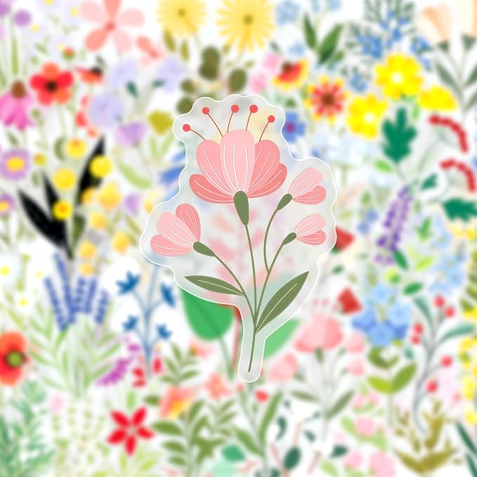 50PCS Transparent Flora Scrapbook Stickers, Flower-F | Vintage Aesthetic Flowers - Image 3