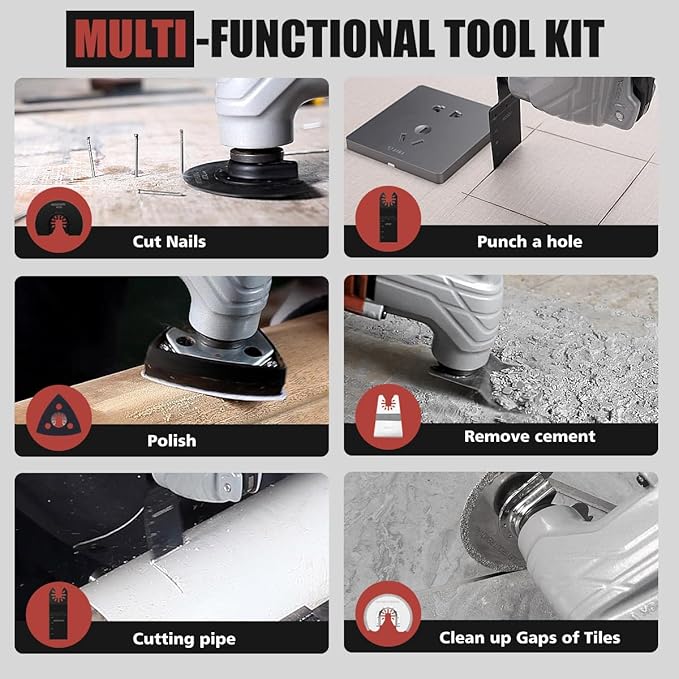 FUJIWARA Oscillating Tool Multi-Tool Kit, 2.5Amp 6 Variable Speed with Quick Lock Blade Change, Oscillating Saw Tool Angle 3.2°for Sanding Cutting Grinding with 33pcs Accessories