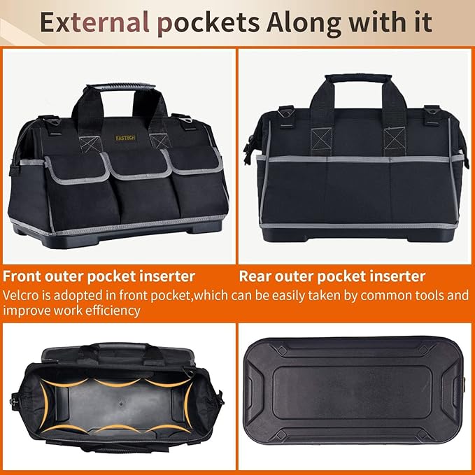 20-inch Wide Mouth Tool Bag with Water Proof Molded Base, Waterproof Tool Organizer Bag for Men with Adjustable Shoulder Strap (20INCH)