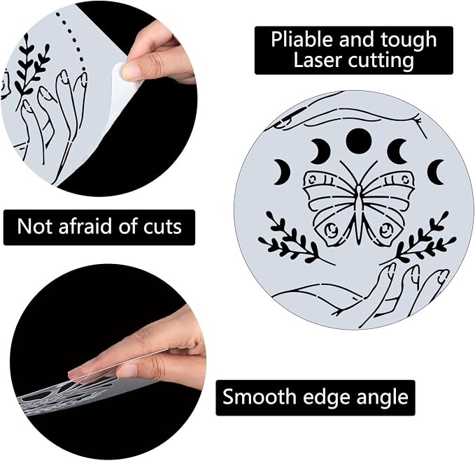 GORGECRAFT 12"X12"Moon Phase Stencil Butterfly Templates Square Plastic Leaves - Image 3