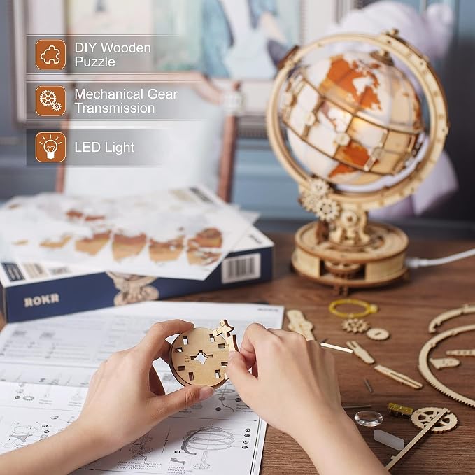 ROKR 3D Wooden Puzzles for Adults Illuminated Globe - Image 5