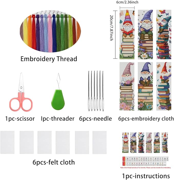 DYAIANGMU Gnome 6 Pcs Cross Stitch Bookmark Kit - Image 2