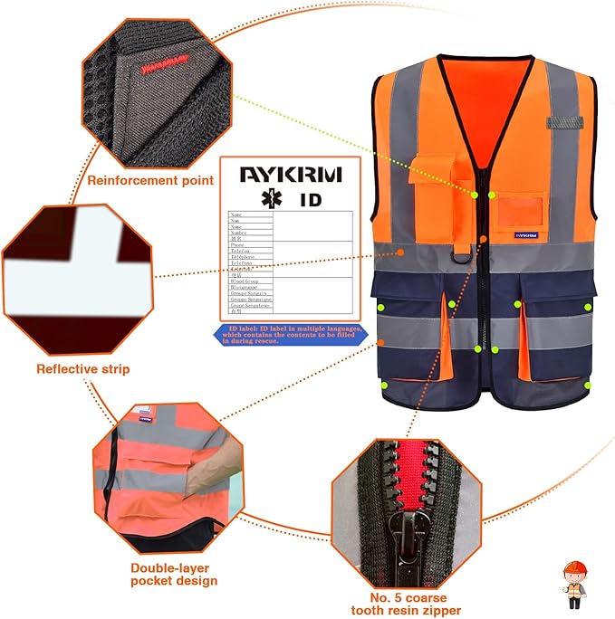 orange and navy blue safety vest