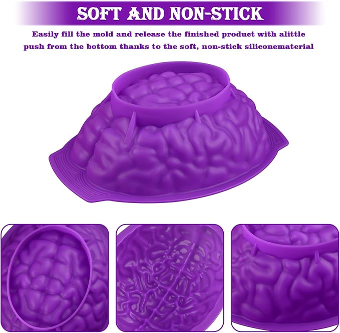 Sakolla 2 Pack Halloween 3D Human Brain Silicone Molds | Food-grade Silicone - Image 2