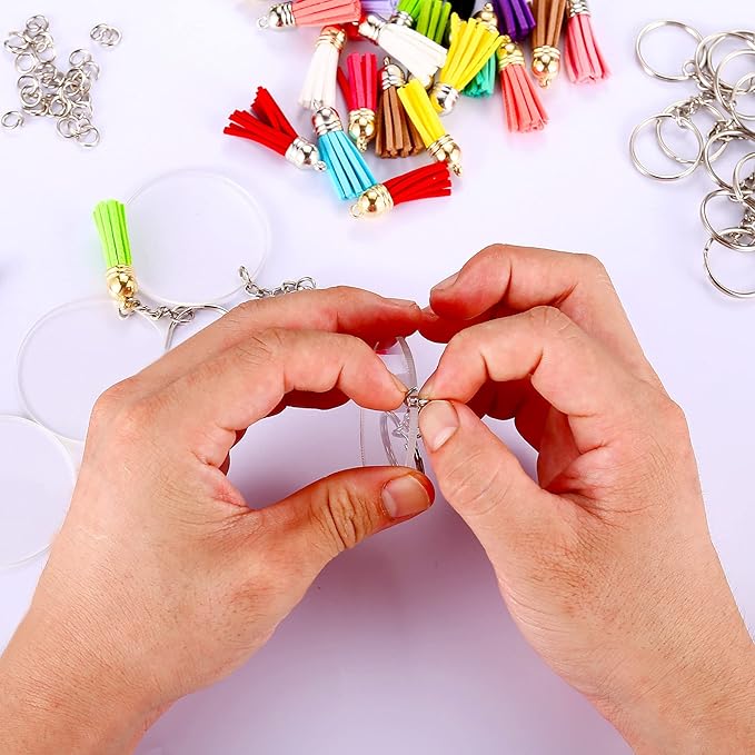 120 pcs Acrylic Keychain Blank Silver Kit | Silver Tassels, Rings & Jump Rings - Image 3