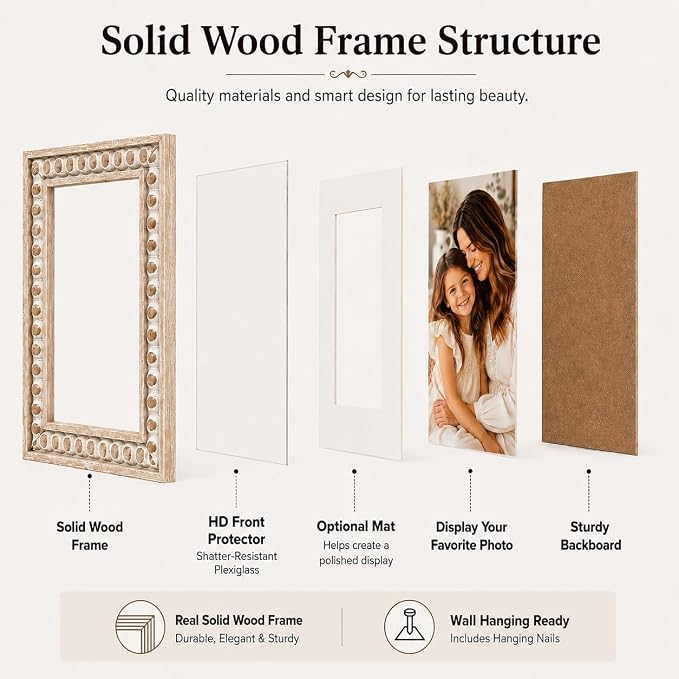 Solid Wood 5x7 Picture Frame Beaded Frame - Image 4