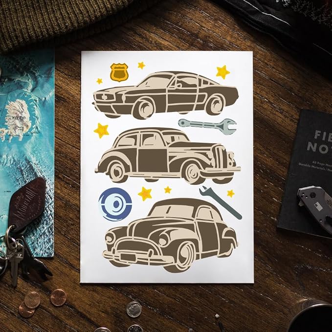 FINGERINSPIRE 2Pcs Layered Classic Car Pattern Stencils - Image 4