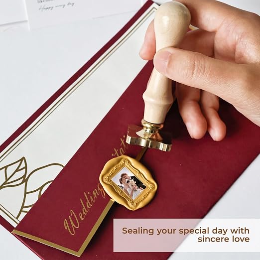 Frame Wax Seal Stamp, 3D Embossed Relief Carving Head and Wood Handle - Image 4