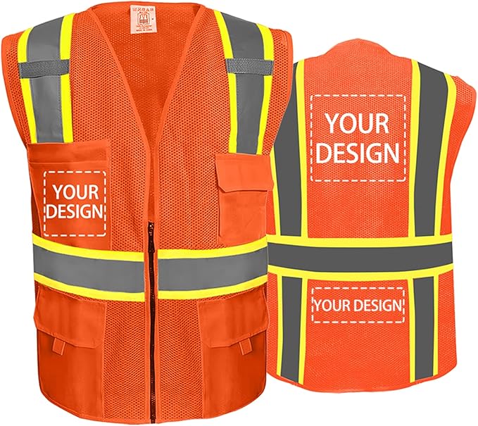 BeautyWill Custom Safety Vest Customized Logo Class 2 High Visibility Reflective Vest with Pockets Construction workwear