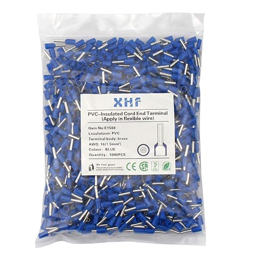 XHF 1000 PCS AWG 16/1.5mm² Wire Ferrules Insulated Copper Crimp Connectors, Crimp Pin Cord End Terminals Blue