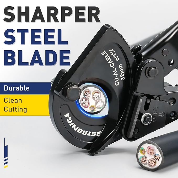 haisstronica Cable Cutters Ratcheting Cable Cutter Heavy Duty Wire Cutters for Copper Aluminum Cable Cutting Up to 500 Kcmil
