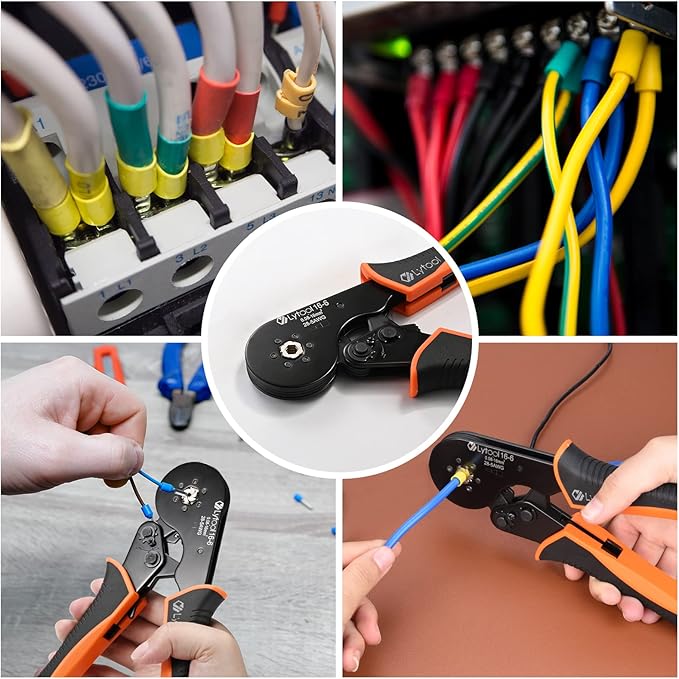 Hexagonal Ferrule Crimper Tool AWG28-5 (0.08-16mm²), Lytool Wire Ferrule Crimping Tool, Self-Adjustable Ratchet Wire Crimping Pliers for Wire Ferrules Terminals Connector Kit, Cables End-sleeves