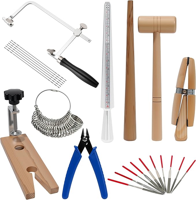Jewelers Tools Set, Ring Making Kit, Silversmithing Starter Kit, Ring Sizer Mandrel Measuring Tool, Jeweler Saw Frame, Bench Pin Clamp Silversmithing Supplies