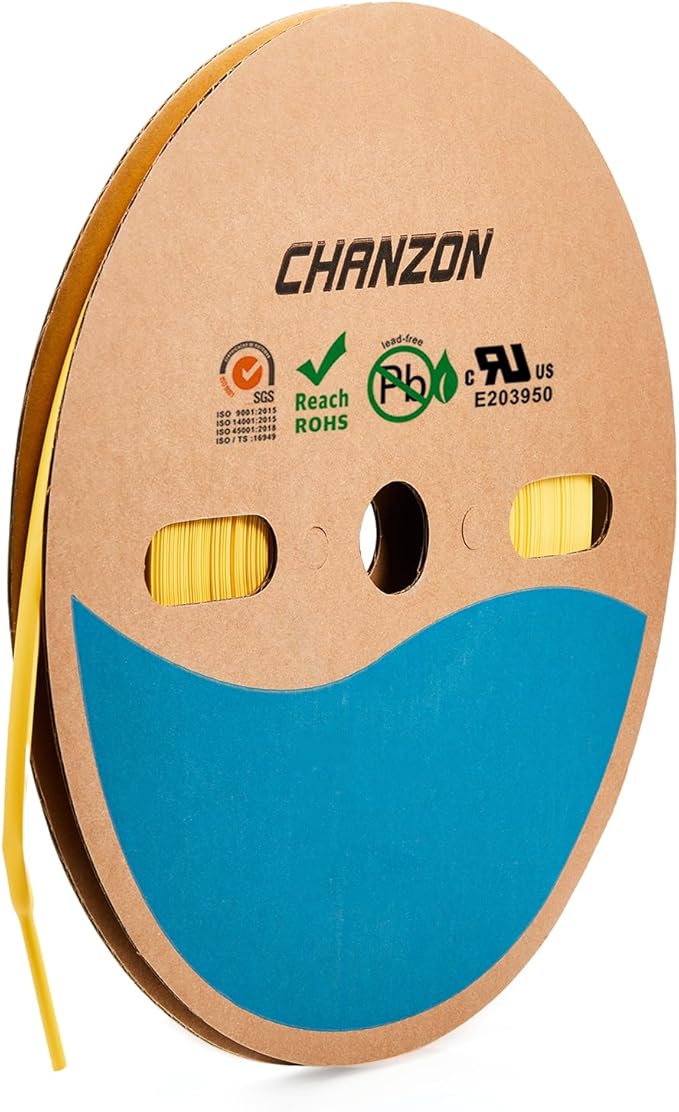 Chanzon 2:1 Ratio - 80Ft Roll - 1/4" (6mm) Heat Shrink Tubing 2:1(25M Total Length) Yellow Polyolefin Sleeving Wrap Shrinking 2 to 1 1pcs