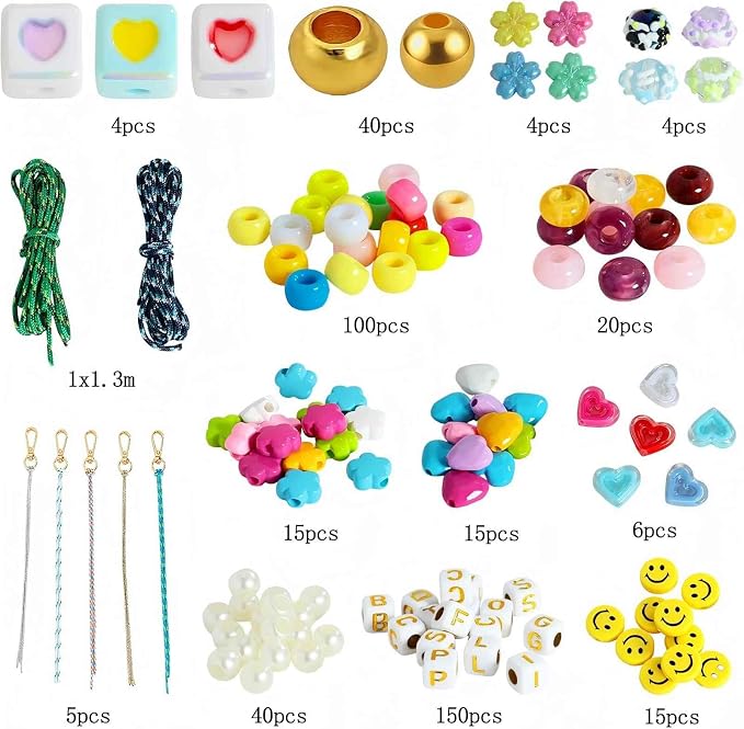 421 PCS DIY Beaded Keychain Making Kit, Bag Charm Craft Supplies – Acrylic - Image 4