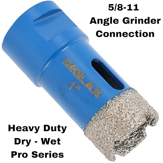 Drilax Pro Series 1 Inch Diamond Hole Saw Drill Bit for Angle Grinders | 5/8"-11 Thread | Fast Dry Cutting in Concrete, Masonry, Granite, Quartz, Porcelain, Tile | 1-3/8" Depth