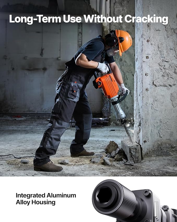 VEVOR Demolition Jack Hammer, MAX 2200W Electric Jackhammer Heavy Duty, 1350 BPM Concrete Breaker 2pcs Chisels Bit Chipping W/Case