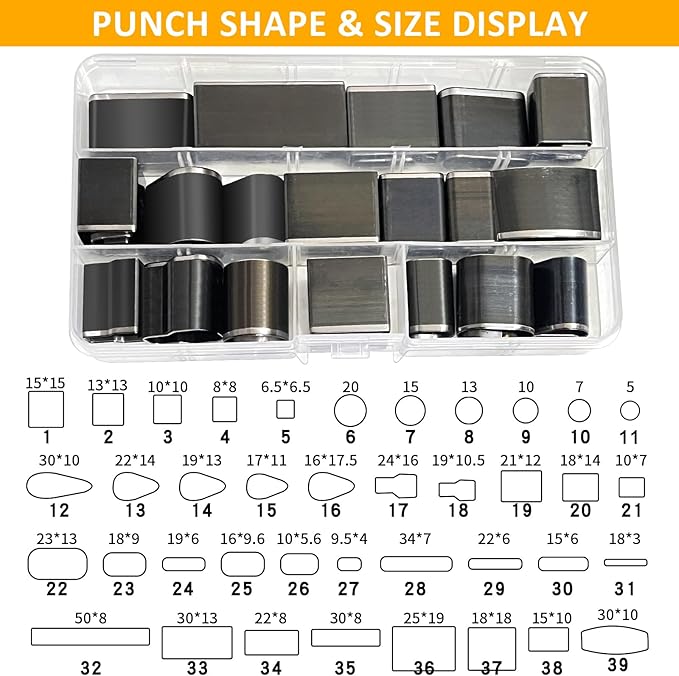 40 Pieces Leather Hole Punch Tool, Multiple Shapes Hole Punch Set for Belts, Leather Cutting Dies Kit with Storage Case & Mat, Hollow Punch Cutter Tool for Handmade DIY Crafts